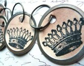 VINTAGE STYLE FRENCH INSPIRED PARIS ROYAL CROWN MINI ROUND KEY RING GIFT OR PRICE TAGS WITH SPLIT RING