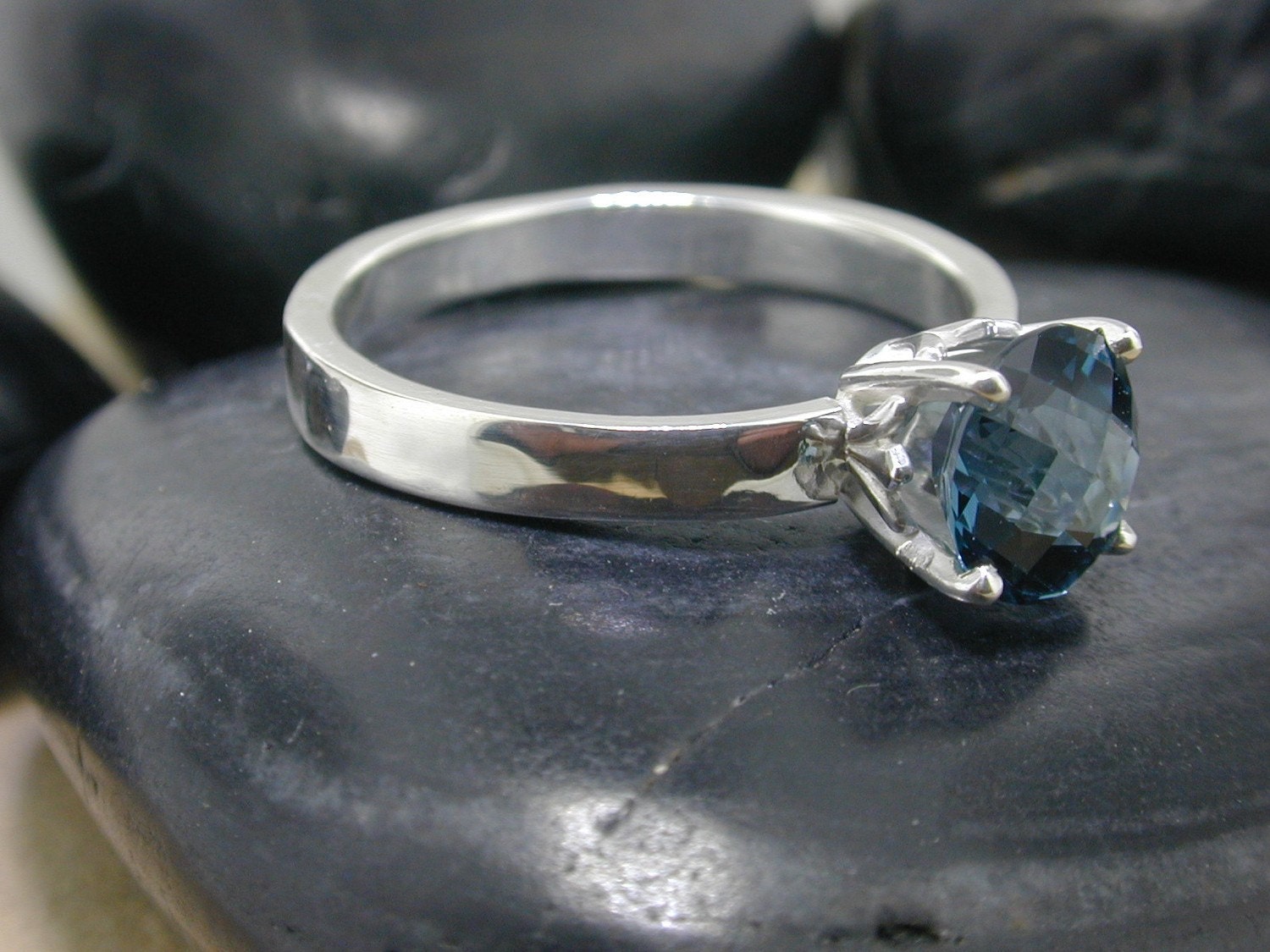 London Blue Checkerboard Topaz in Sterling Silver Ring
