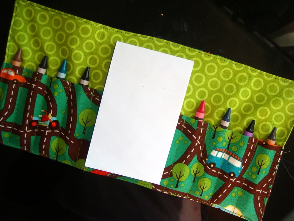 Mini Coloring Wallet - Road Map in Green - Riley Blake fabric - LAST ONE