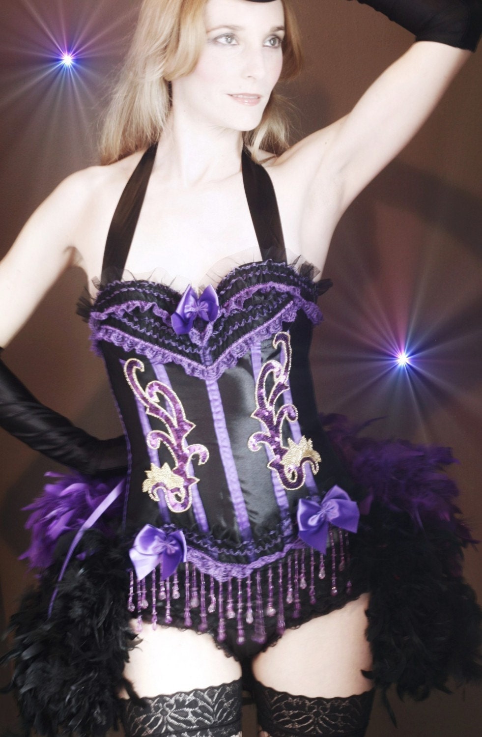 SHOWGIRL Burlesque Corset Costume Purple Black Mardi Gras