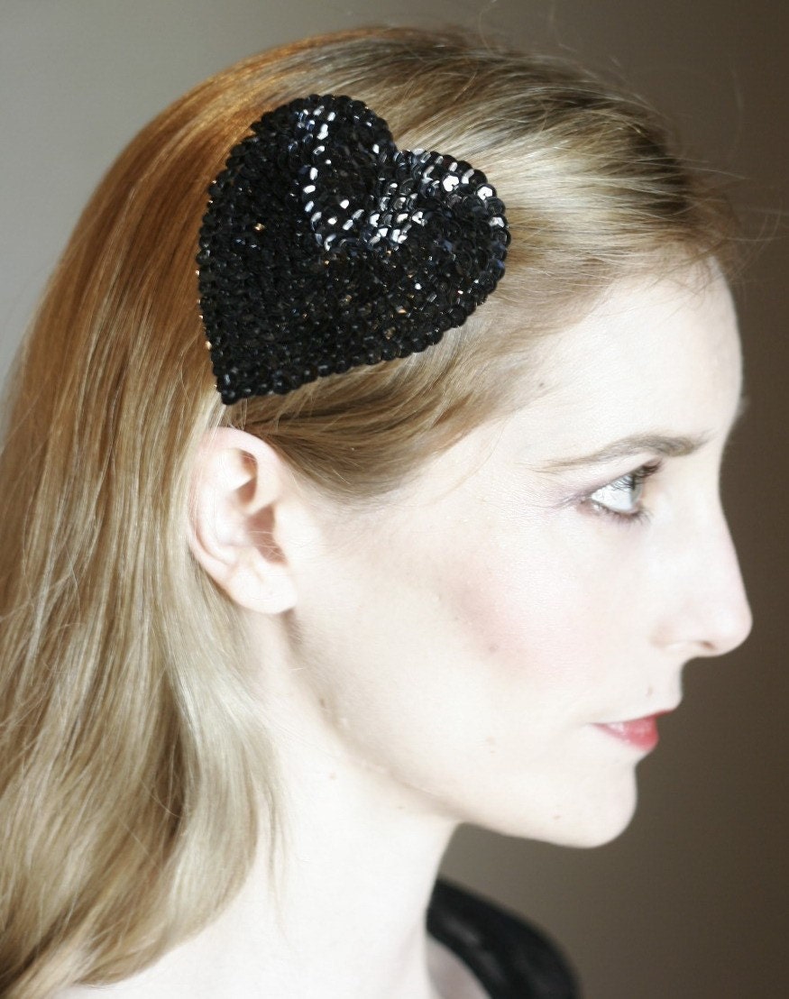 Black or Pink Valentine's Day Sequins Heart Fascinator Clip