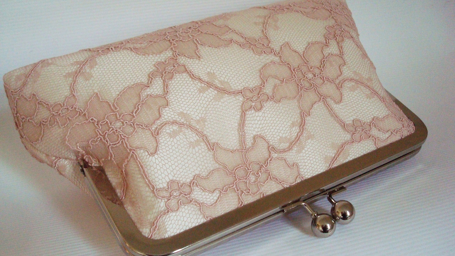 Timeless bride...dusty pink lace and ivory ... large size purse England UK Seller - AtelierEdytaLoukia