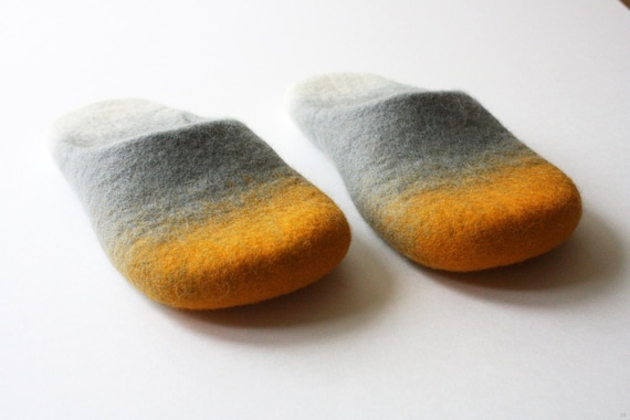 like a sunrise on the ocean horizon" felted wool slippers HANDMADE TO ORDER