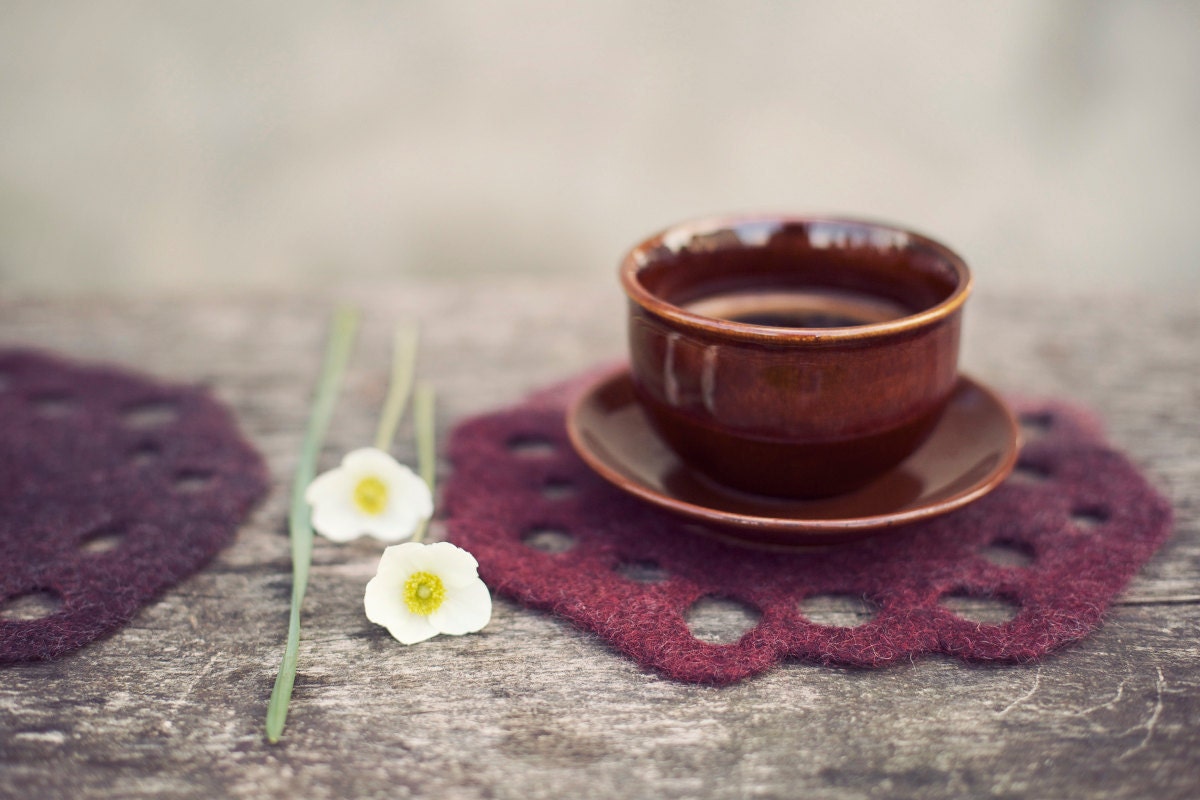 Long way from home" Felted coasters