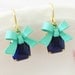 Turquoise Bow Earrings - Navy Blue Vintage Glass Jewel and Turquoise Enamel Bow Dangle Earrings - Preppy, Wedding, Bridal, Bridesmaid