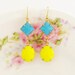 Vintage Lemon Yellow Oval Turquoise Blue Jewel Glamour Earrings