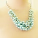 Aqua Blue Glass Pearl Cluster Statement Beaded Bib Necklace Hand Wired