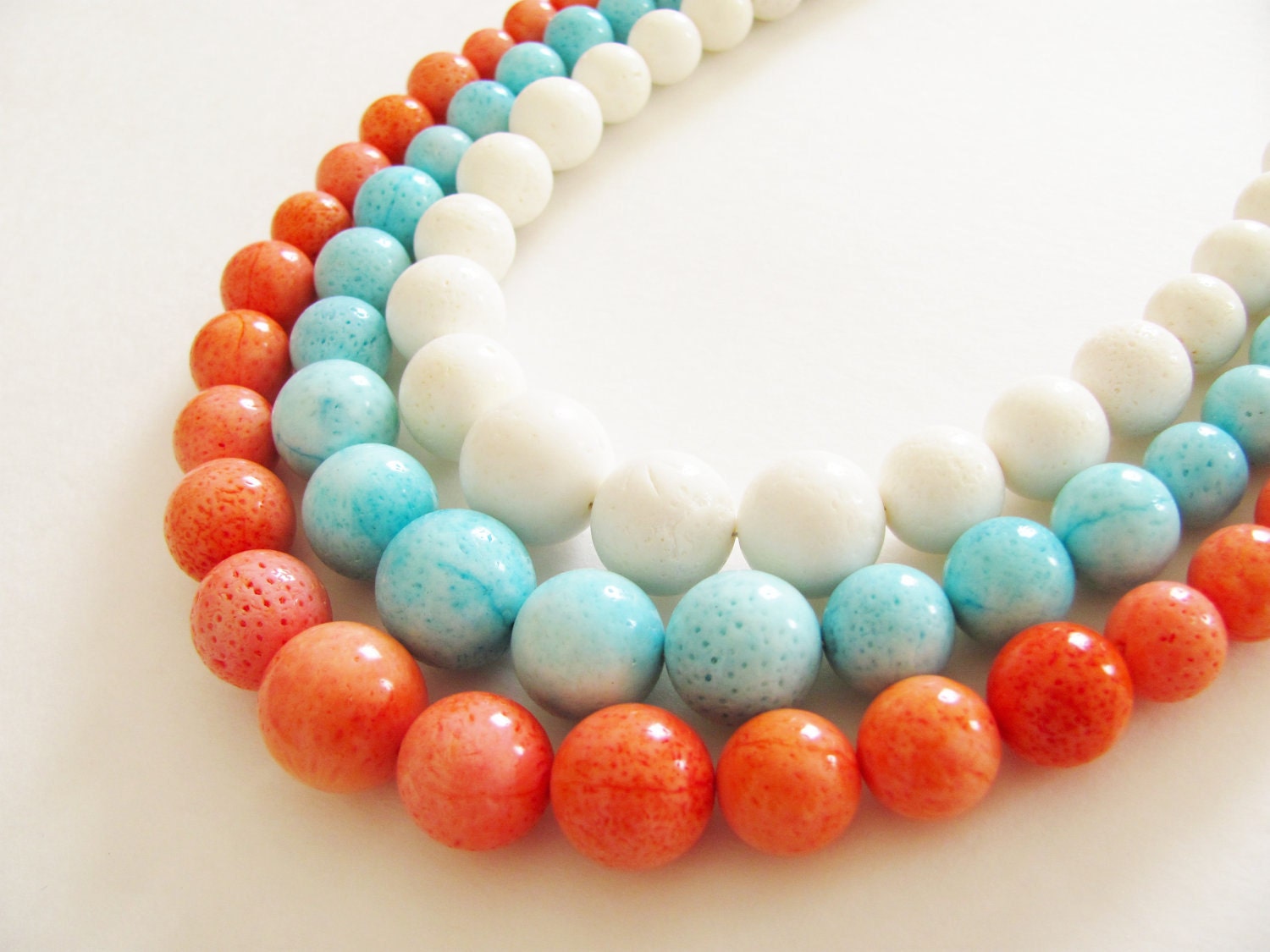 Chunky Sponge Coral Graduated Beaded Necklace Pick Your Color - Aqua Blue, Bright White, or Coral Pink