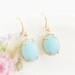 Vintage Petite Pale Aqua Blue Oval Glass Jewel Dangle Earrings - Gold Plated Surgical Steel French Earwires - Wedding, Bridal, Bridesmaid
