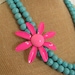 Vintage Enamel Flower Necklace Hot Fuchsia Pink Daisy Double Strand Turquoise Howlite Beaded Statement Necklace OOAK Neon