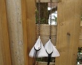 White Feather Earrings on Gun Metal Chain
