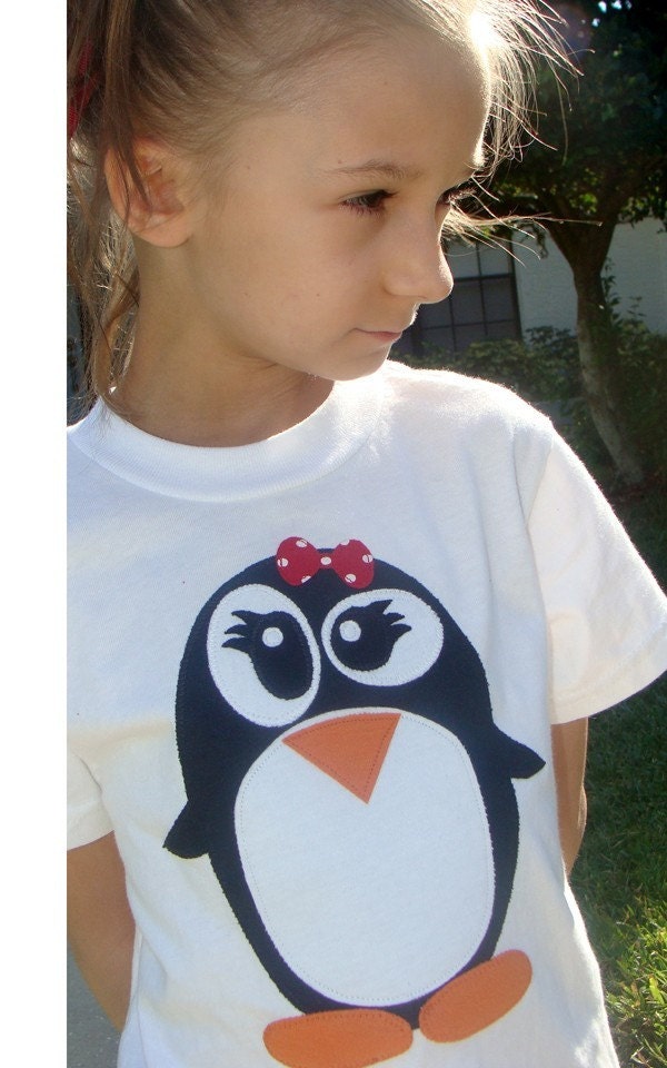 Penguin Custom Applique Girls Tshirt