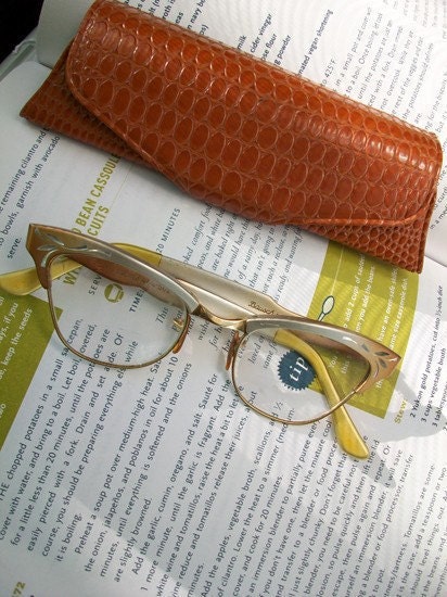 Vintage Bausch And Lomb Bronze And Silver Ombre Cat Eye Aluminum Designer Eyeglasses Frames With Original Signed Case