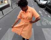 Rare Vintage Hanro Siesta Brand Wool Orange Sherbert 1950's Housewife Hostess Dress Made in Switzerland (sz 46UK 14 16US)