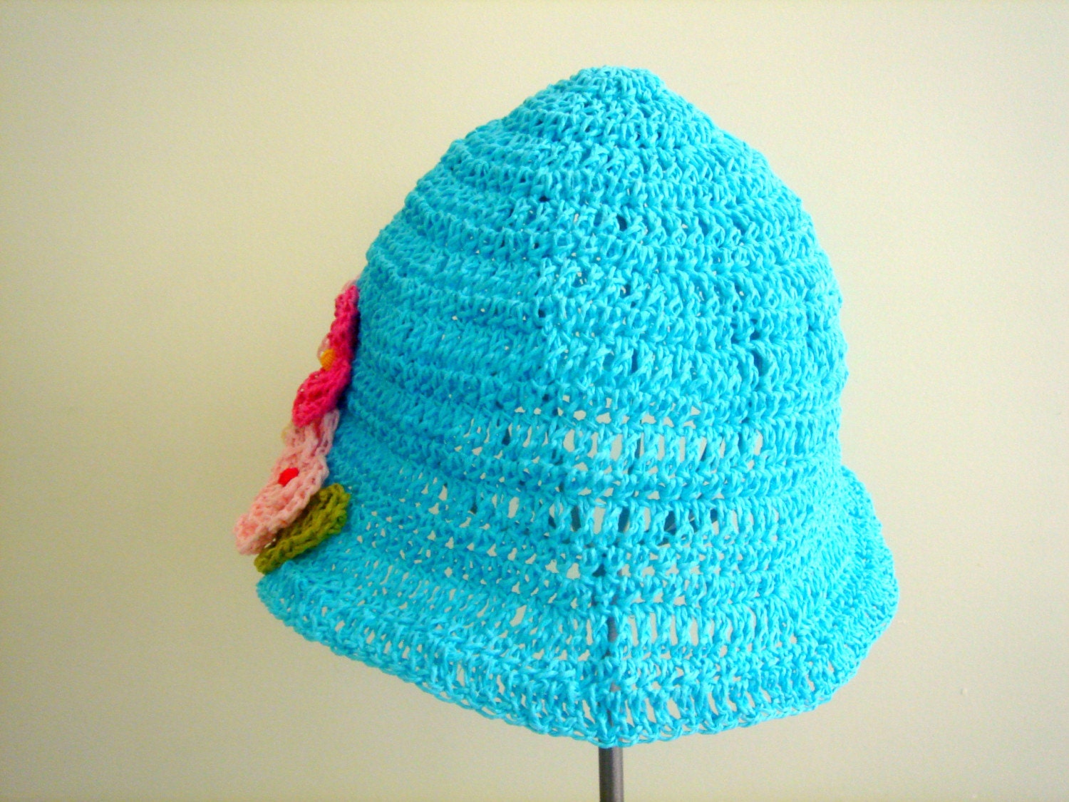Summer Sun Hat Crochet hat beret with spring flower