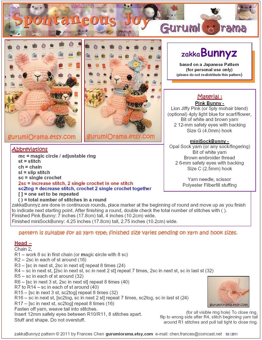 Free crochet pattern amigurumi zakka Bunnyz