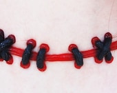 Stitches Choker necklace-Wide Bright Red Frankenstein Monster Zombie