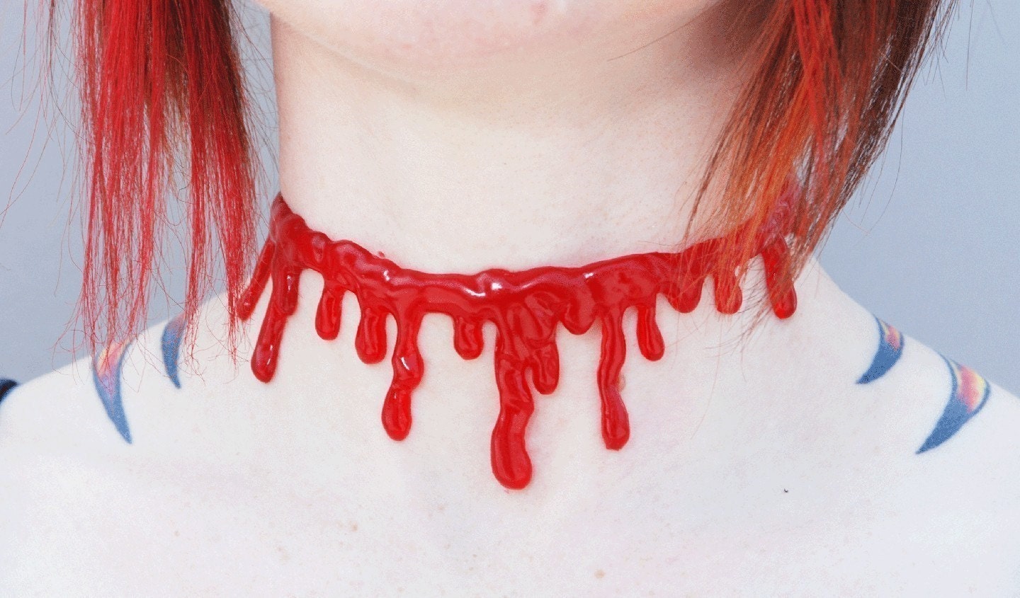 Bloody Necklace - Drip   Necklace - Vampire choker  necklace Extra Drippy- Bright  Red Blood