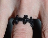 Cute Creepy Stitch Ring Set  -  Gothic Stitches Zombie Ring-  4 All Black - Monster Stitches Frankenstein Psychobilly