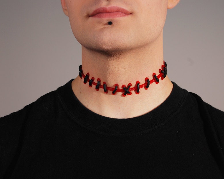 Halloween Jewelry - Stitch Choker  Necklace ,Rings and Bracelets  Combination Set(5pc) - Zombie- 5 PC