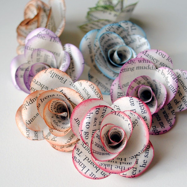 12 Handmade Paper ROSES from REPURPOSED BOOK Pages