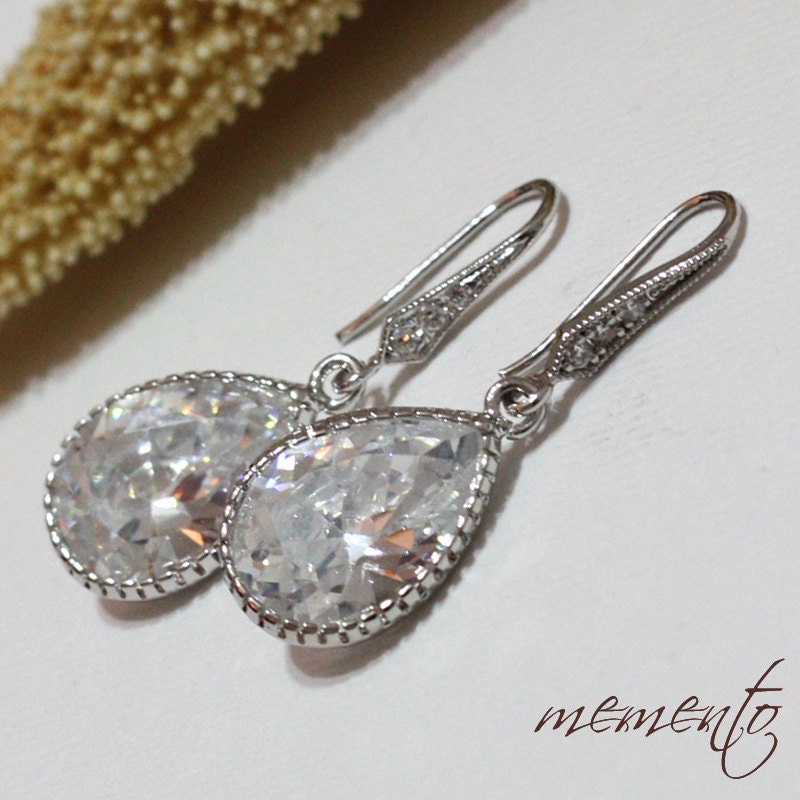 Anabela Silver Pleated Cubic Zirconia Earrings / Rhinestone Earrings / Vintage Glam / Bridal Jewelry / Weddings