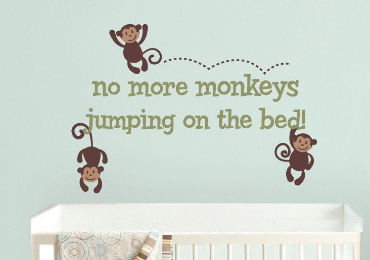 Monkeys Jumping on the Bed Wall Decal - Monkey Vinyl Decal - Baby Nursery Boy Girl Children