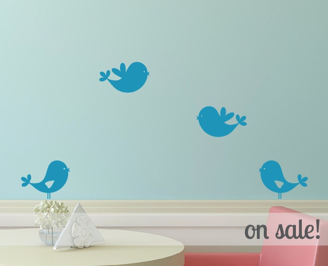 ON SALE Sweet Bird Wall Decals - Set of 4 - Teal