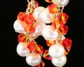 Handmade Pearl Earrings, Hyacinth Swarovski Crystals, Gold, Wedding Bridal