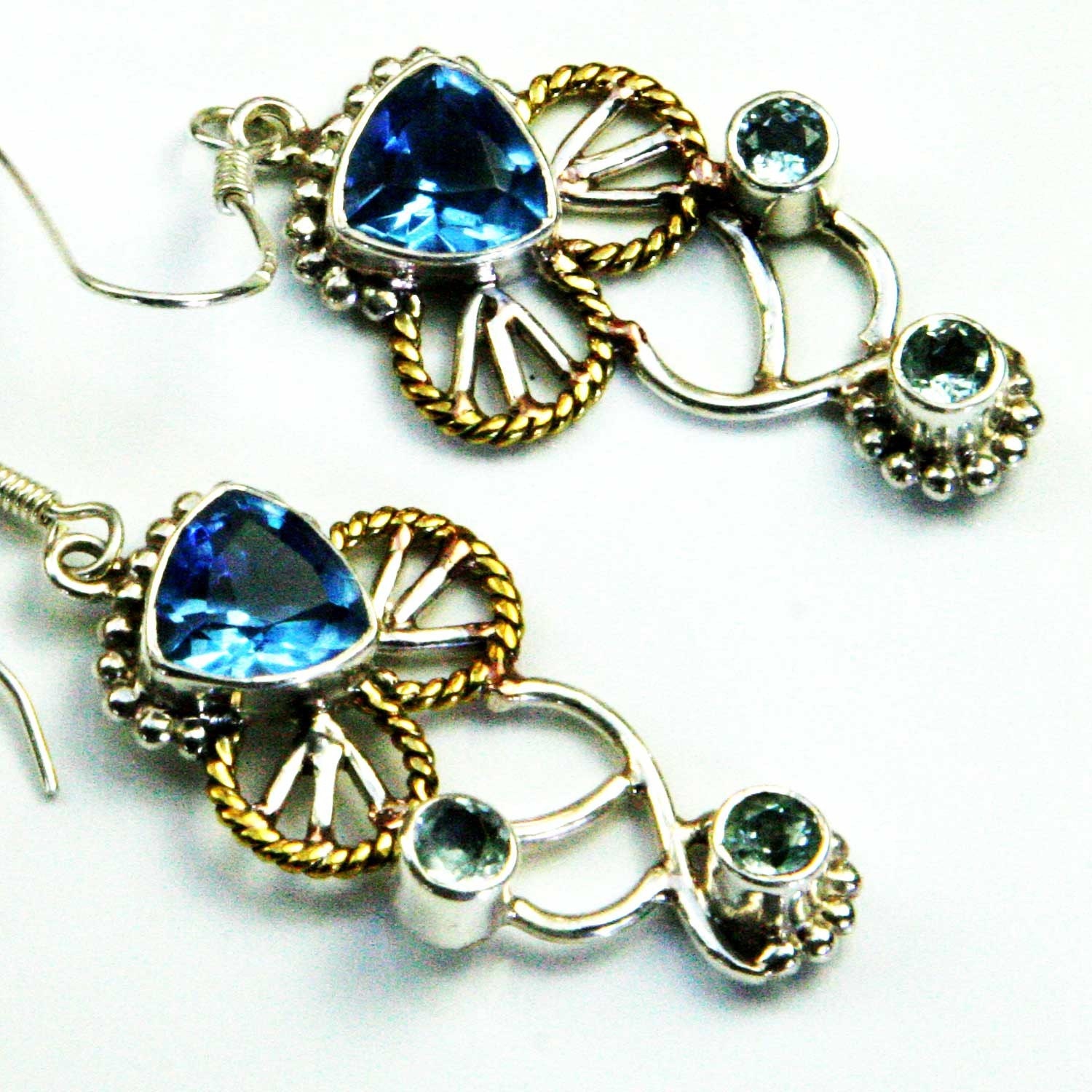 Blue Topaz  Earrings Sterling Silver Handmade Filligree