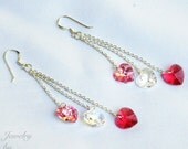 Swarovski Crystal Heart and Sterling Silver Earrings - Triple Dangle Crystal Hearts Series