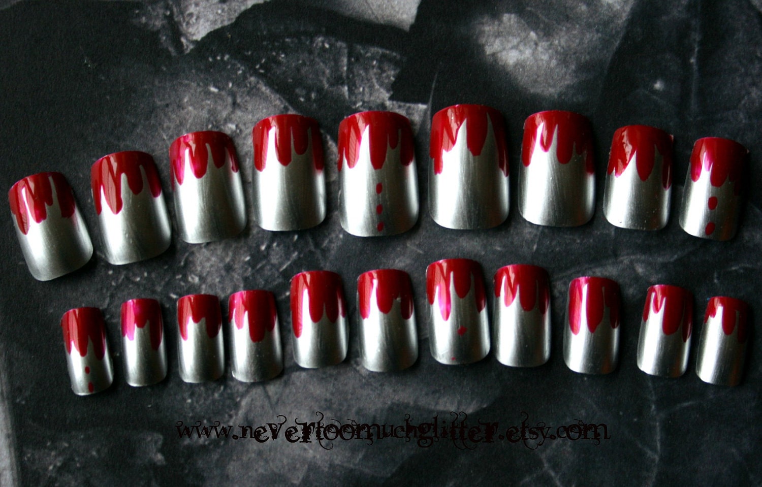 Gothic Nail Art- Texas Chainsaw Manicure (Medium) Press On Nails