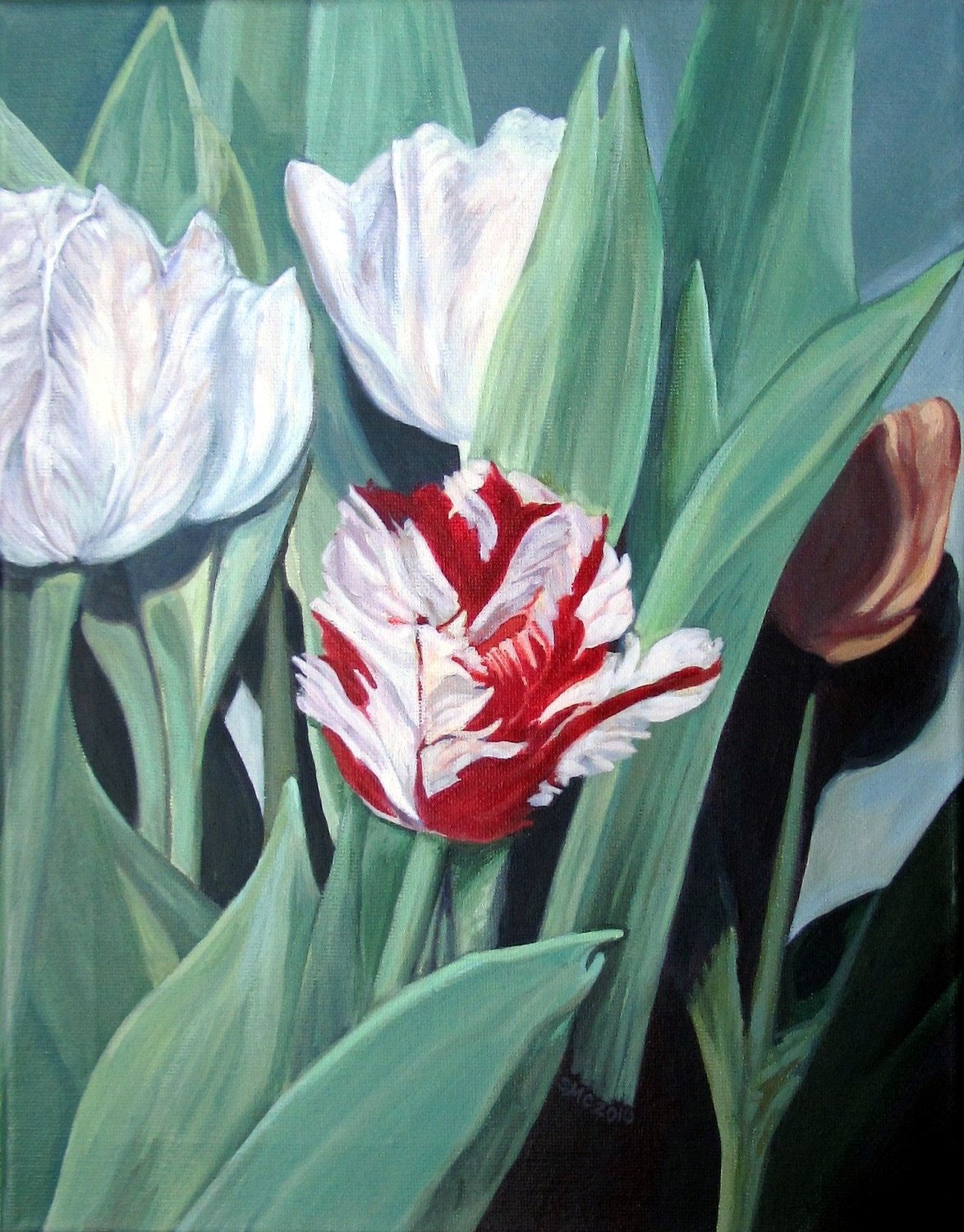 Clearance Sale- 40% OFF- Floral Acrylic Painting- Tulips- Snow White, Rose Red Original Flower Painting