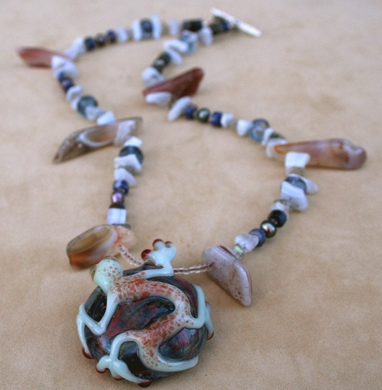 WHAT'S NEWT Necklace (Lampwork glass, Agate, Labradorite, Sodalite, Freshwater Pearl)