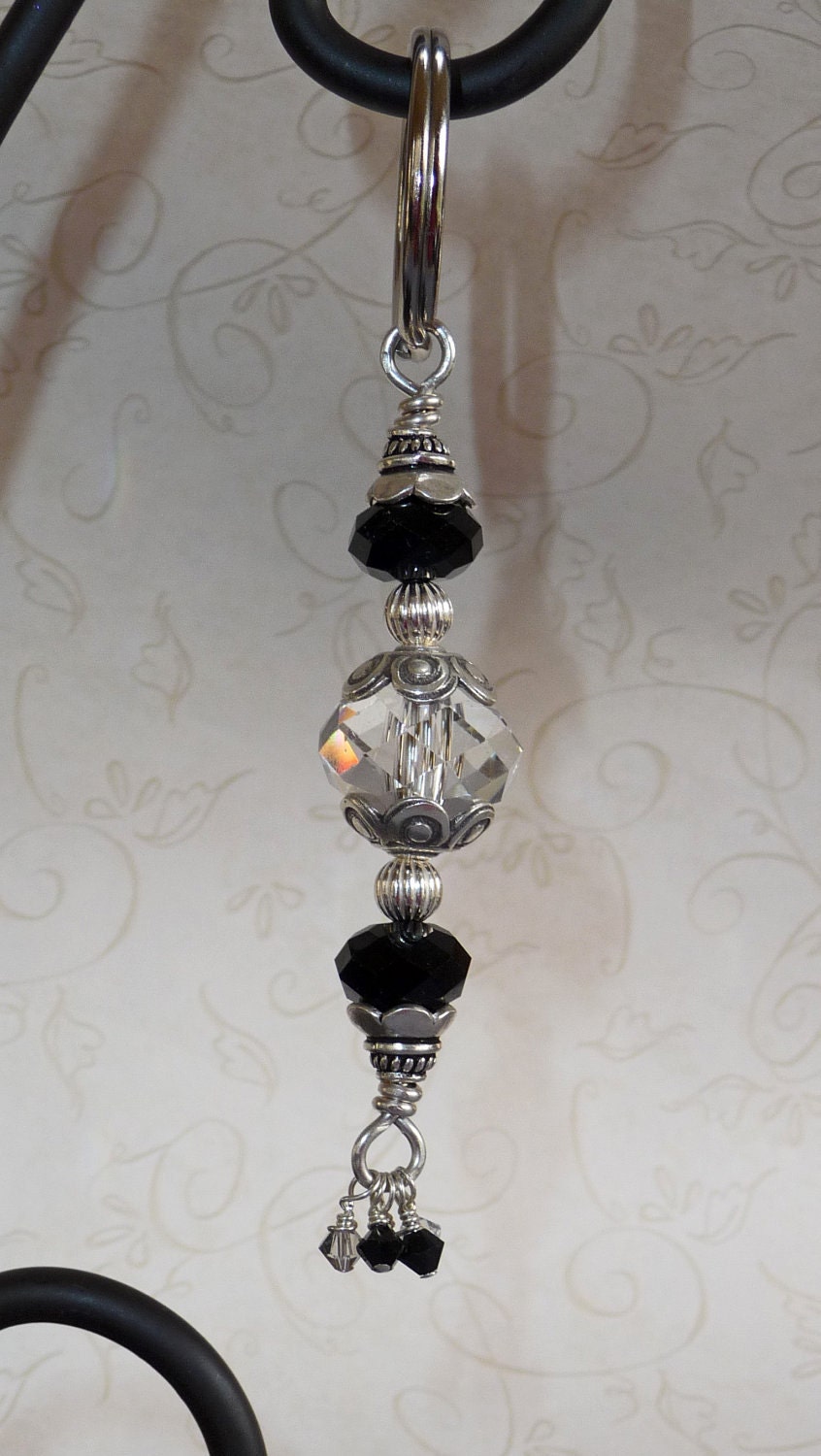 Silver Shadow and Black Swarovski Keychain - K1304