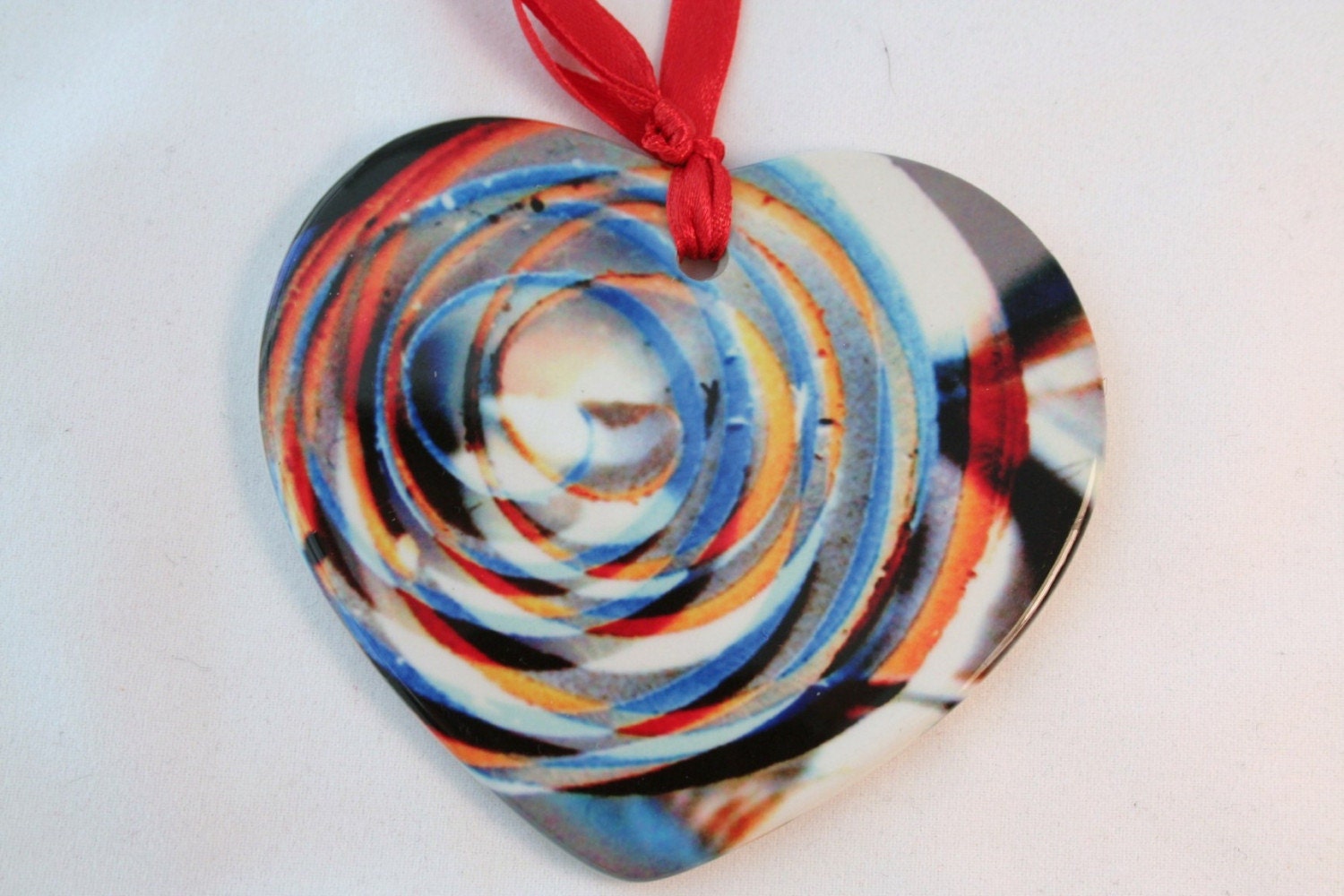 Spiral Heart Ornament - Porcelain Heart  3 inches
