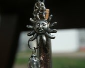 Sun Vial Pendant - Autumn Sun Glass Vial Bronze Glitter Pendant with Sun and Bead Charms