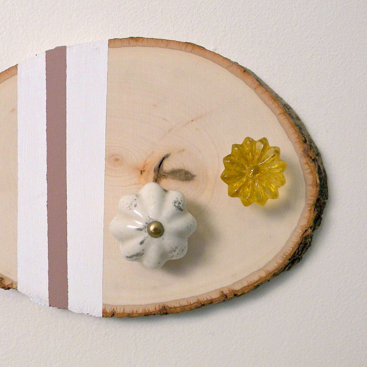 wooden jewelry hanger, mustard and rose