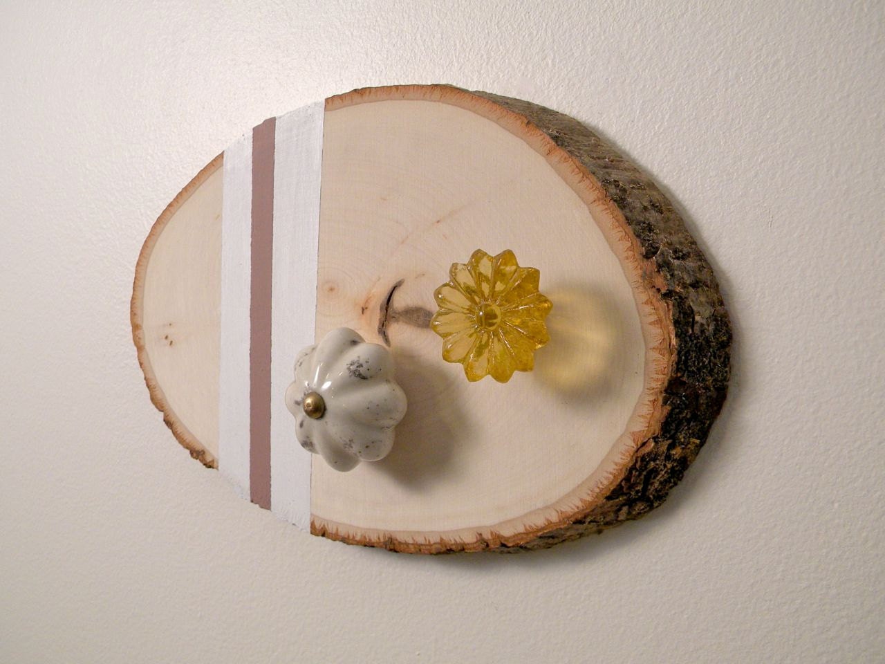 wooden jewelry hanger, mustard and rose