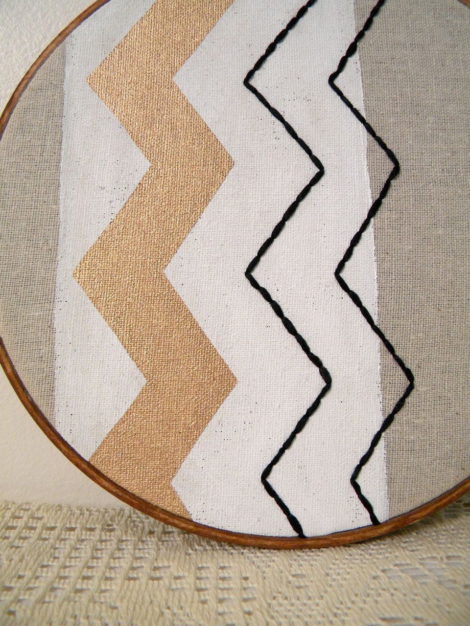 retro embroidered wall decor, chevron stripes