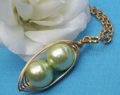Two Peas In A Pod Gold Pendant Necklace For Two Special People Mint Green Pearls