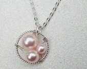 Generations Silver  Pendant Grandma Mommy And Me -  Pink Swarovski Pearls Or Customize Your Color