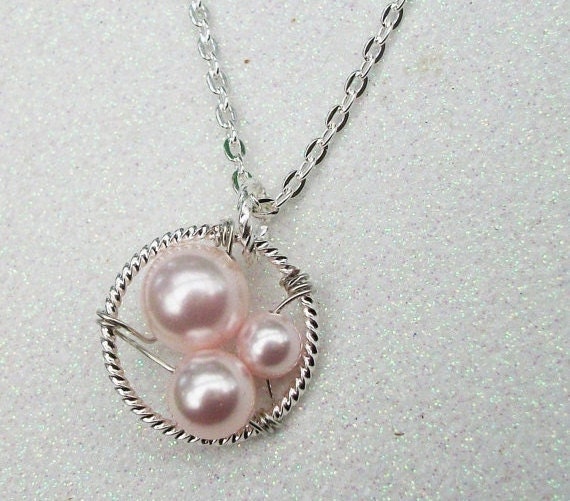 Generations Silver  Pendant Grandma Mommy And Me -  Pink Swarovski Pearls Or Customize Your Color