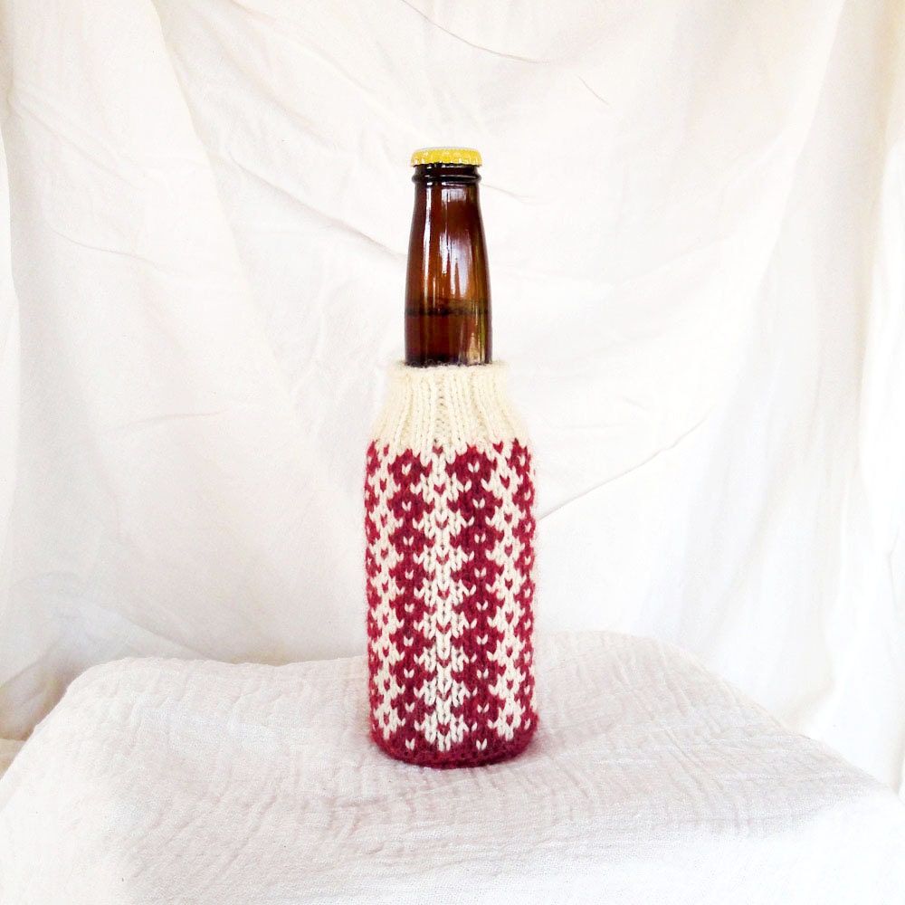 Tile Stripes Hand Knit Beer Koozie - Black Cherry Milkshake