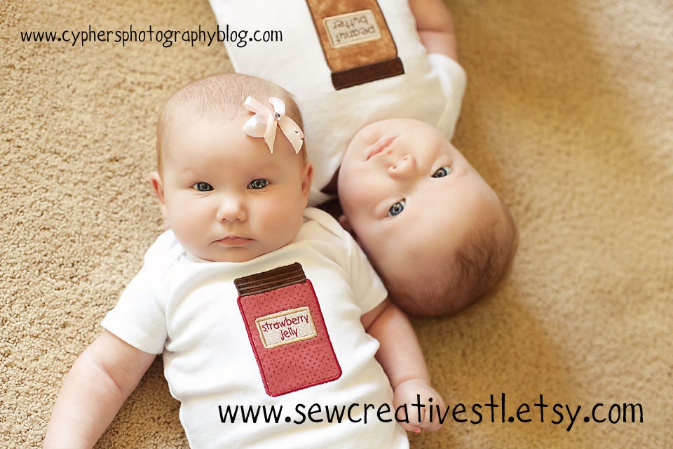 peanut butter and jelly twin onesie set
