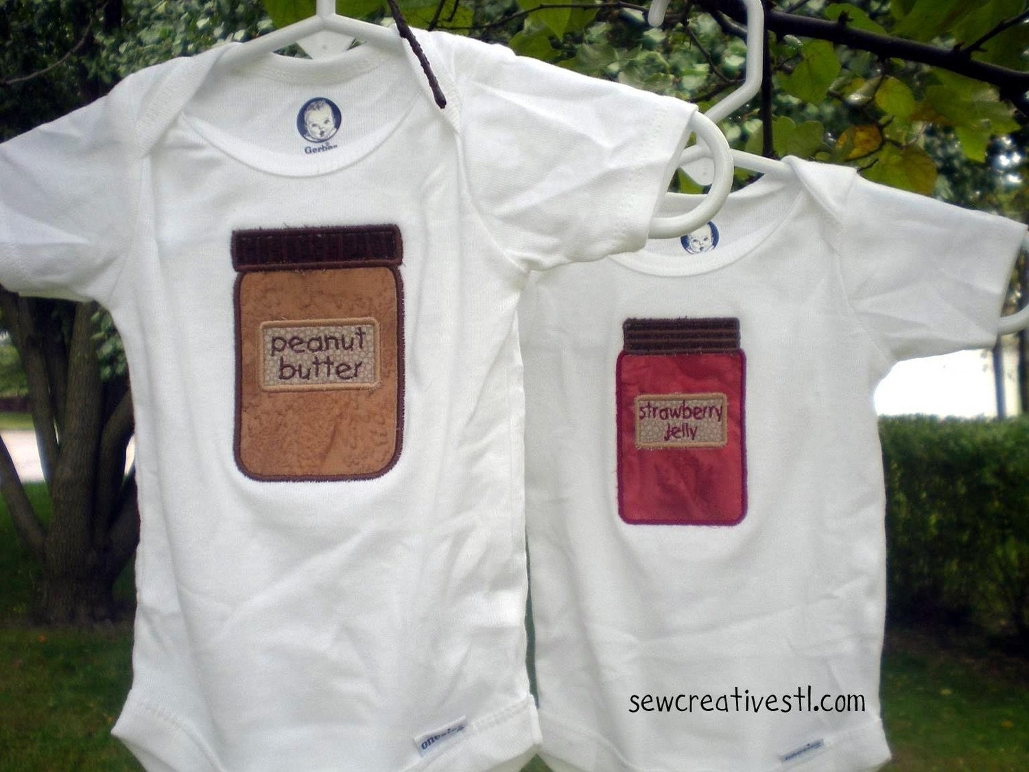 peanut butter and jelly twin onesie set