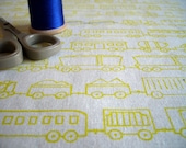 Train Set - hand screen printed skinny quarter -  Acid Yellow on White