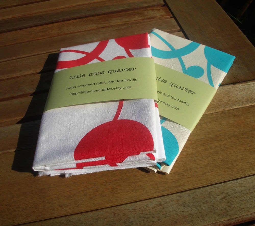 Set of 2 hand screen printed tea towels - Loop da loop