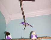 Bird Mobile - branches - 4 tiered - baby bird - in purple, brown, and white