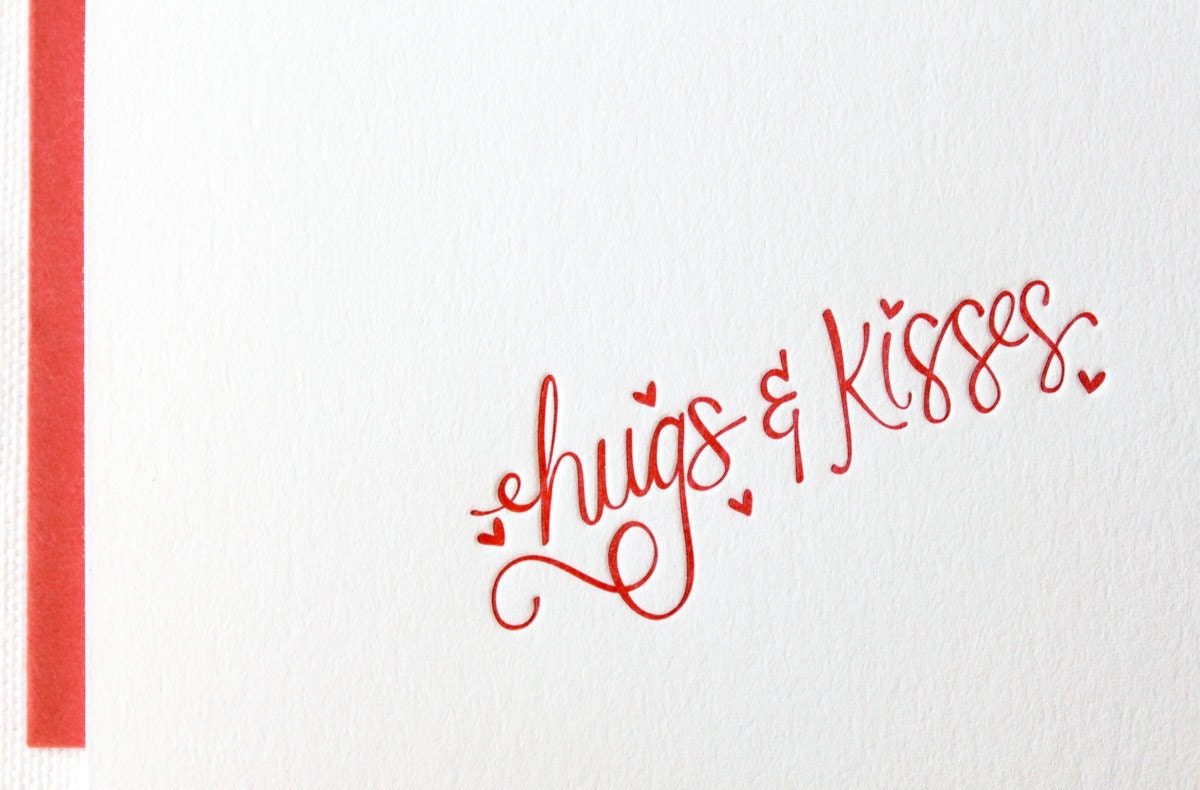 Hugs & Kisses Letterpress Card. Single